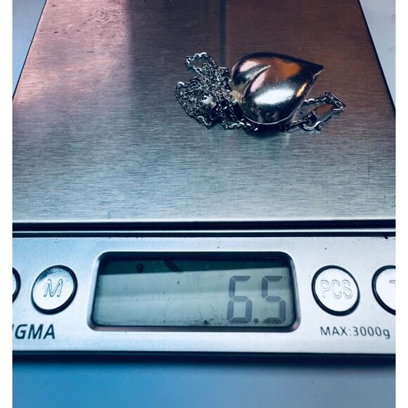 Estate 925 Sterling Silver Puffy Heart Pendant Necklace – Vintage Solid Charm - Picture 4 of 7